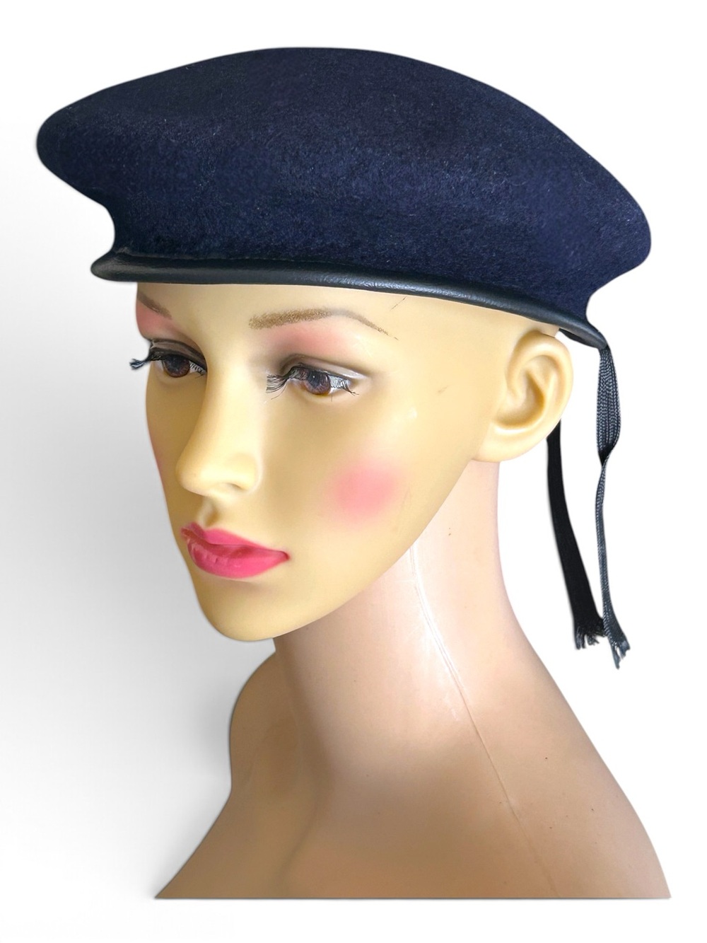 Classic Navy Wool Monty Beret with Leather Trim NEW